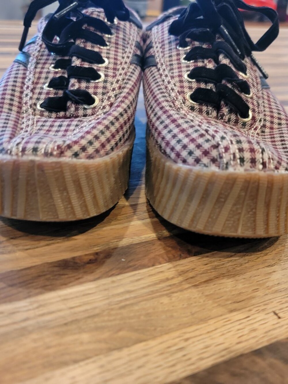 Tretorn NYLITE PLUS BOLD Burgundy Plaid Platform Sneakers Women - Picture 9 of 14